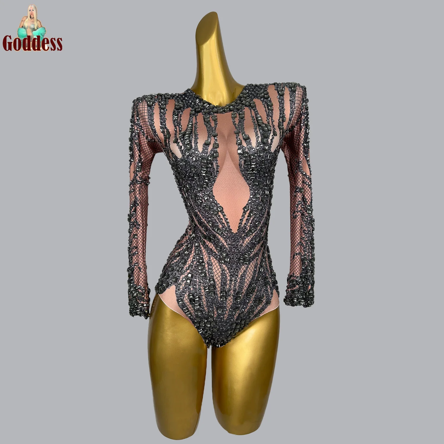 

Sparkly Black Rhinestones Bodysuit Sexy Dance Costume Performance Leotard Women Nightclub Prom Outfit Dancer Singer Stage Wear