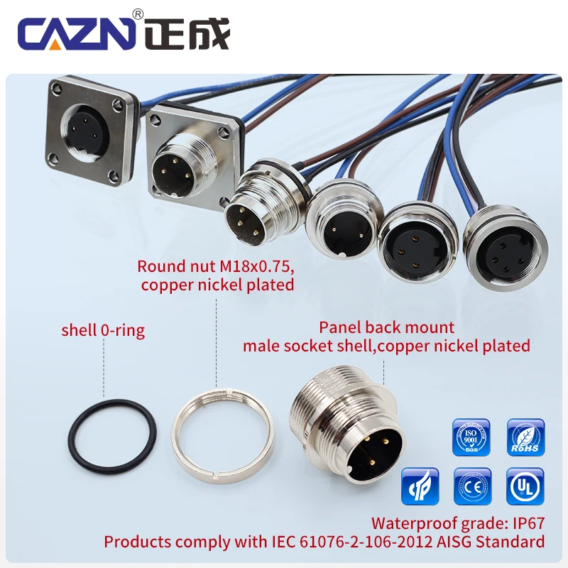 M16 Solder Socket With 30cm wire Cable Back Mount Male and Female Outdoor Waterproof IP67  Electrical Connector For Machinery