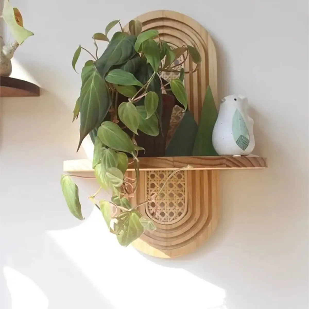 Estilo de madeira chinês decoração de parede prateleira quarto sala estar fundo artesanal rattan flor rack armazenamento a