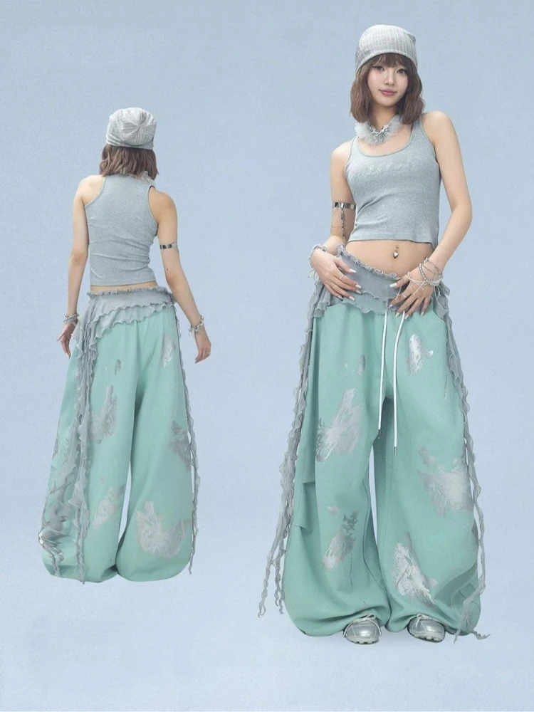 الأمريكية الرجعية الجاز الرقص الشارع الرقص الاتجاه سراويل تقليدية الصيف Y2K Harajuku نمط الاتجاه روك الشرير الساخن الفضة السراويل النسائية