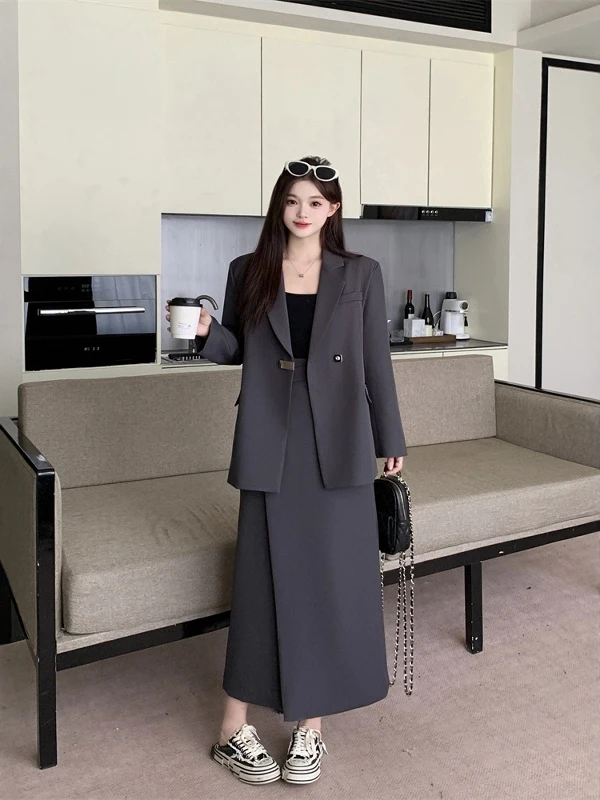 

Костюм для похудения: жакет и юбка, комплект из двух предметов для женщин, ранняя весна, модный, элегантный, повседневный, с длинными рукавами