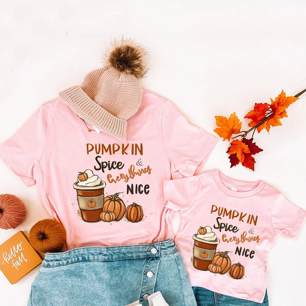 Pumpkin Spice and Everything Nice Pumpkin Season Autumn Family Outfits Mommy and Me Shirts Family Look Mother Kids T-shirts