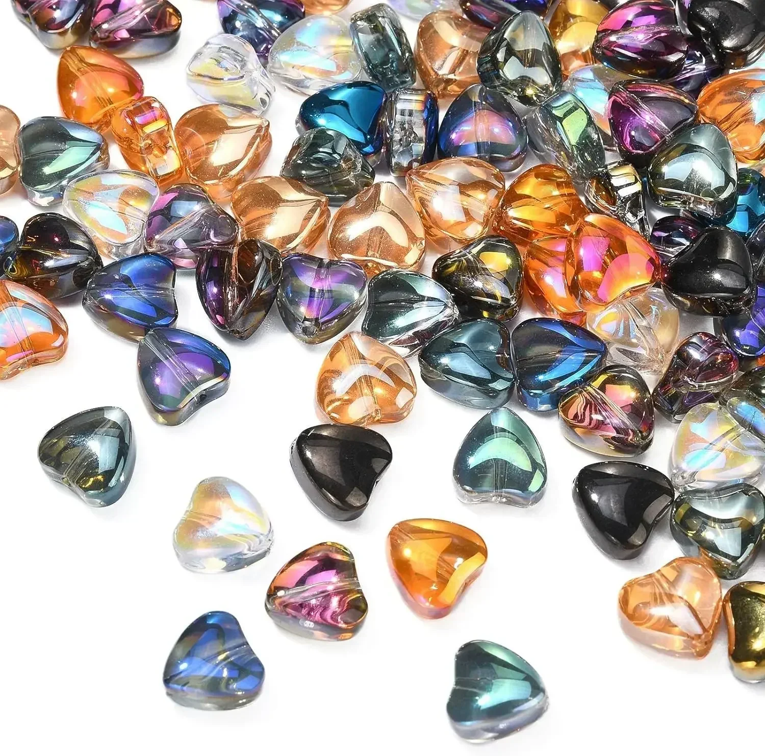 30PCS AB Color Heart Shape Glass Beads Colorful Loose Spacer Glass Beads for DIY Jewelry Making Bracelet Necklace Accessories
