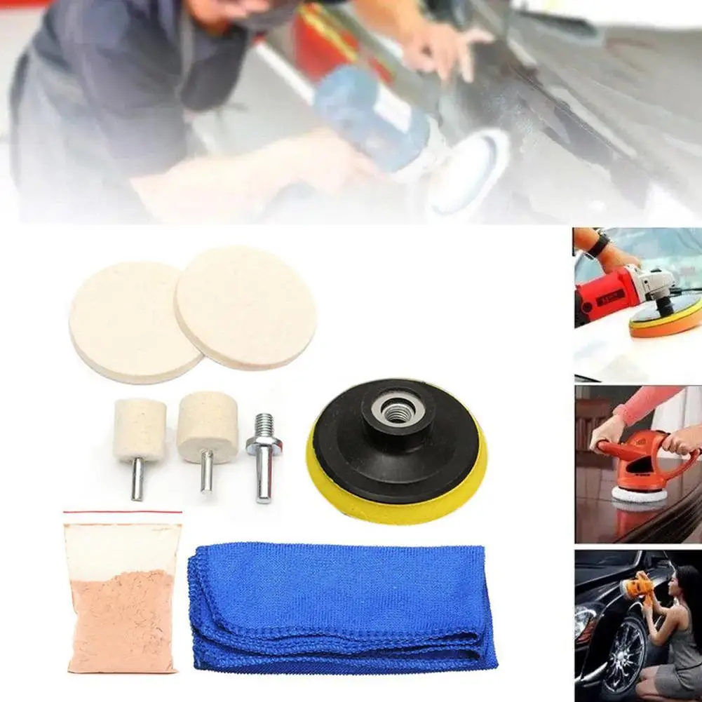 Glass Polishing Pad 8pcs Wool Felt Disc Glass Polishing Kit Buffing Pads Sanding Discs with Backing Pad and M10 Drill Adapter