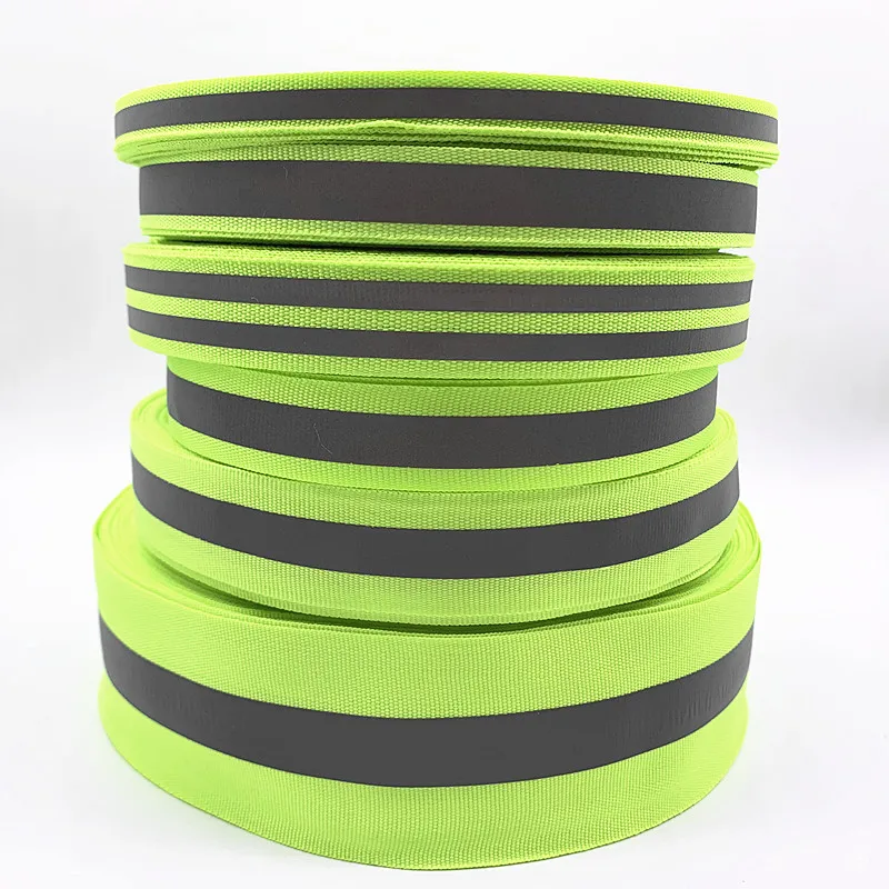 5 Yards 10mm 15mm 20mm 25mm 50mm Fluorescent Green Safety Reflective Sew on Fabric Tape Strap Vest Webbing