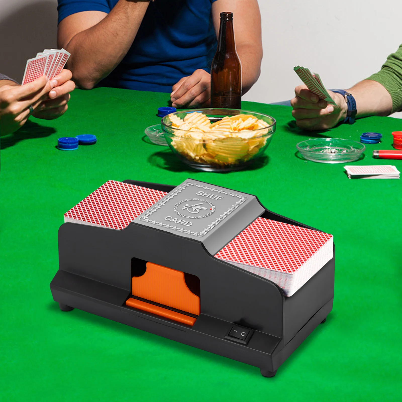 Mélangeur de cartes automatique double mode en plastique, capacité 2 jeux, alimentation USB et batterie, machine à mélanger rapidement, mélangeur de cartes portable pour poker et jeux de cartes UNO