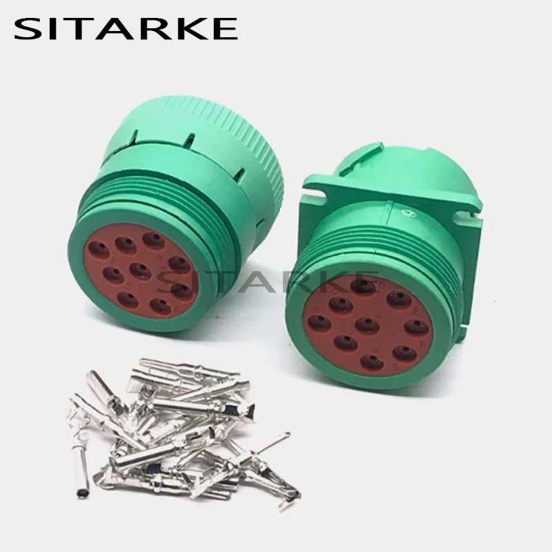 1 Set 9 Pin HD16-9-1939S HD10-9-1939P Deutsch Green Circular Aviation Female Male Connector For Track J1939 HD16-9-1939S-P080