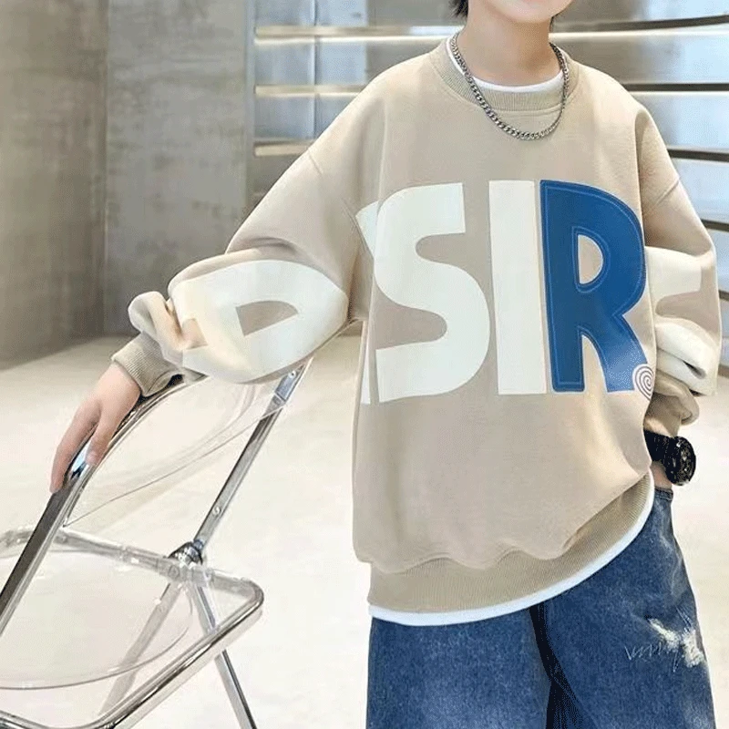 

Kids Clothing Spring New Casual Korean Version Round Neck Fashion Trend Handsome Letter Printed Loose Long Sleeve Sweatshirts