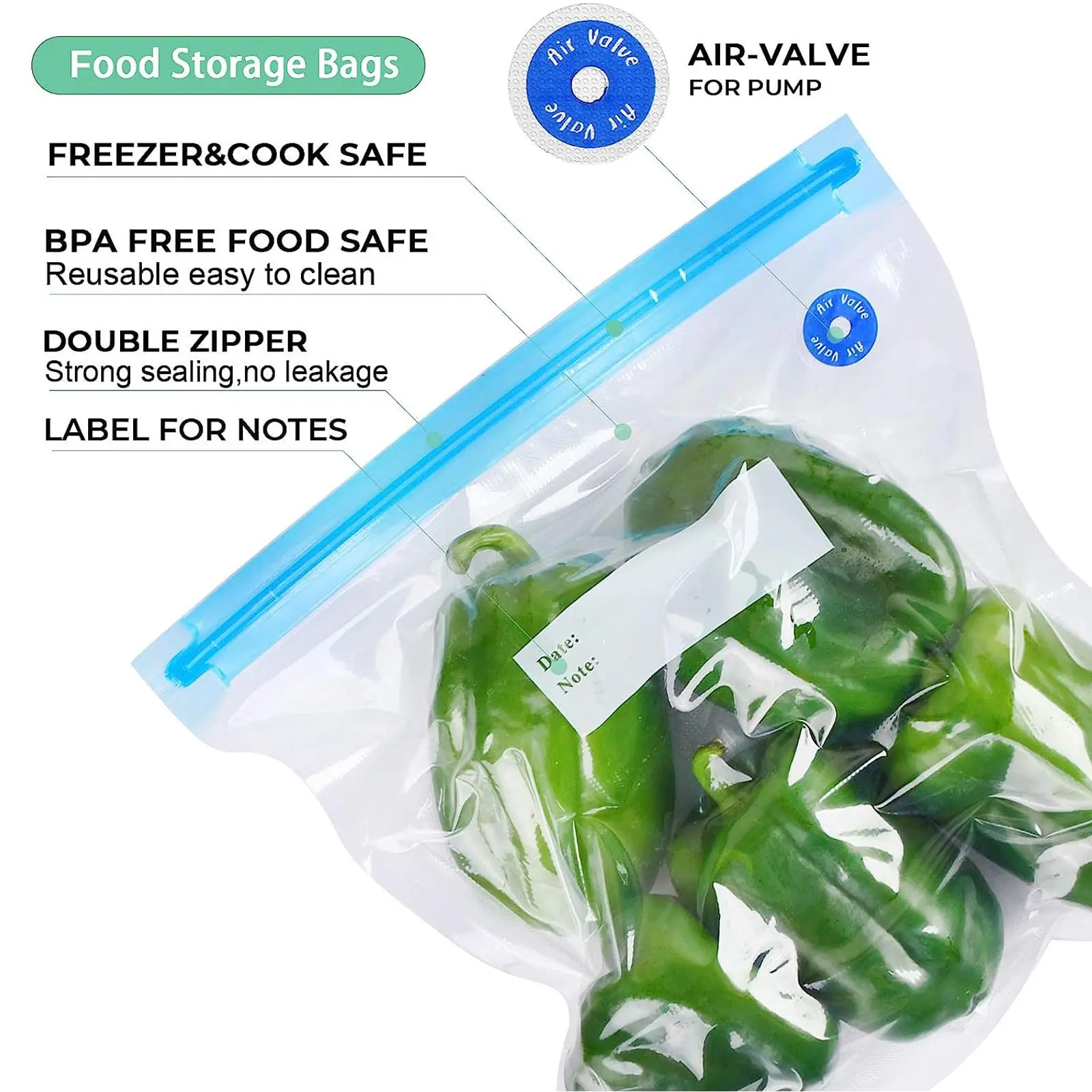 Sous Vide Bags, Reusable BPA Free Vacuum Sealer Bags  Vacuum Food Storage Bags for Cooking/Food Storage/Microwave Heating