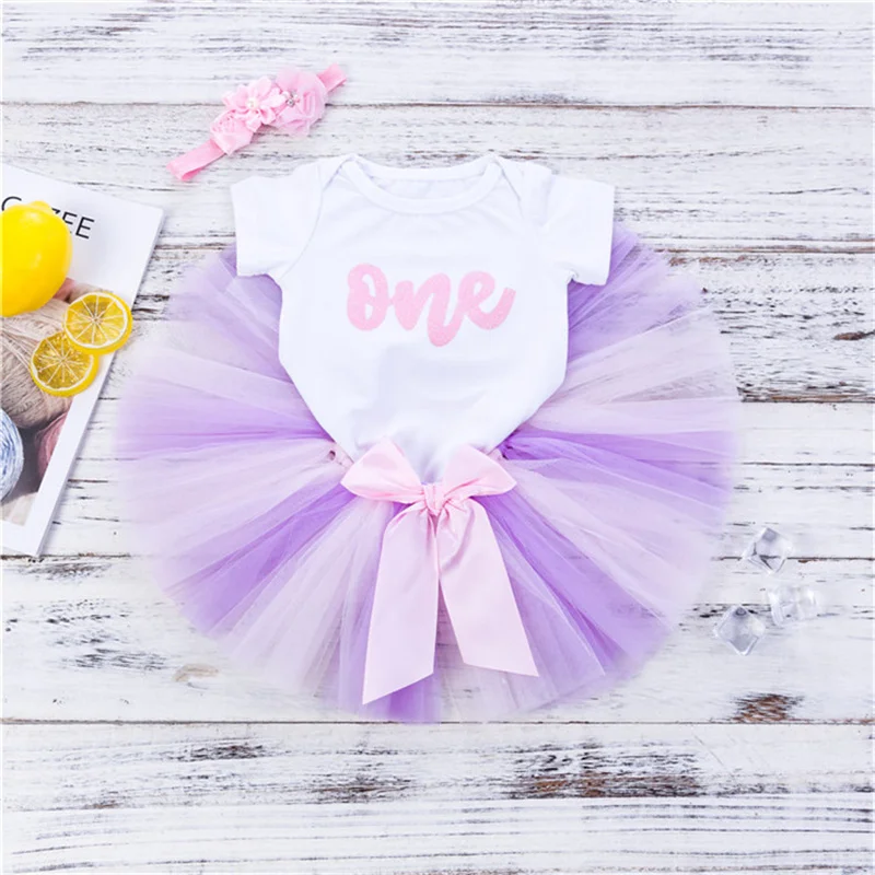 Baby Girls 2pcs Clothing Set Tutu Dress Pure Hand-knitted Skirt+ Stylish Letter Print Triangle Romper Plus Headband Baby Girls s