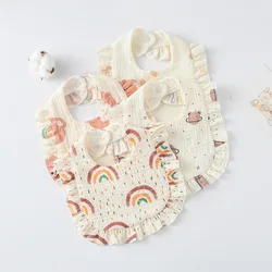 New Cute Cotton Gauze Baby Feeding Drool Bib Ruffle Floral Print Infants Saliva Towel Soft Burp Cloth Newborn Toddler Kid Bibs
