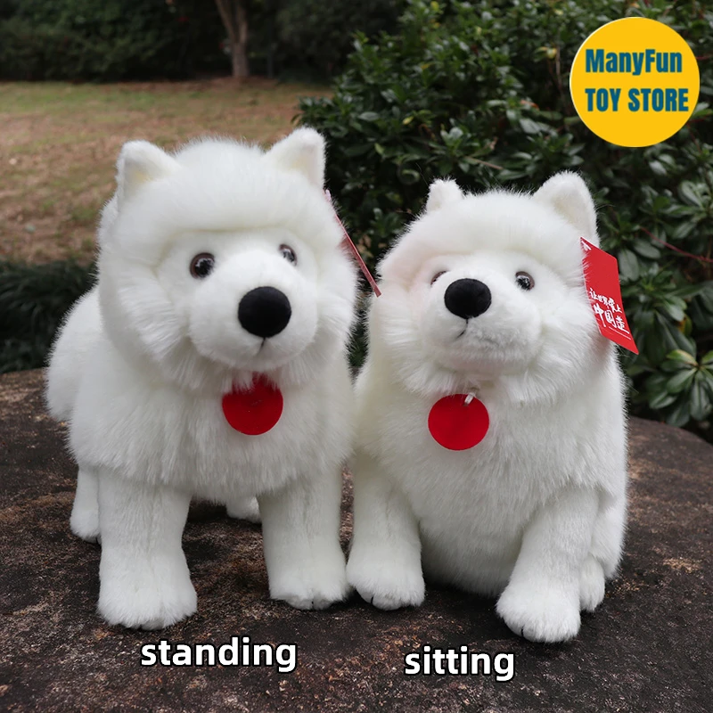 Realistic Samoyed Dog High Fidelity Cute Samoye Dog Plushie Plush Toys Lifelike Animals Simulation Stuffed Doll Kawai Toy Gifts