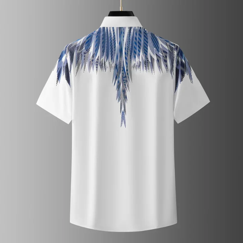 Minglu Summer Men's Shirts Luxury Feathered Wings Printed Short Sleeve Cotton Slim Fit Business Casual Male Dress Shirts