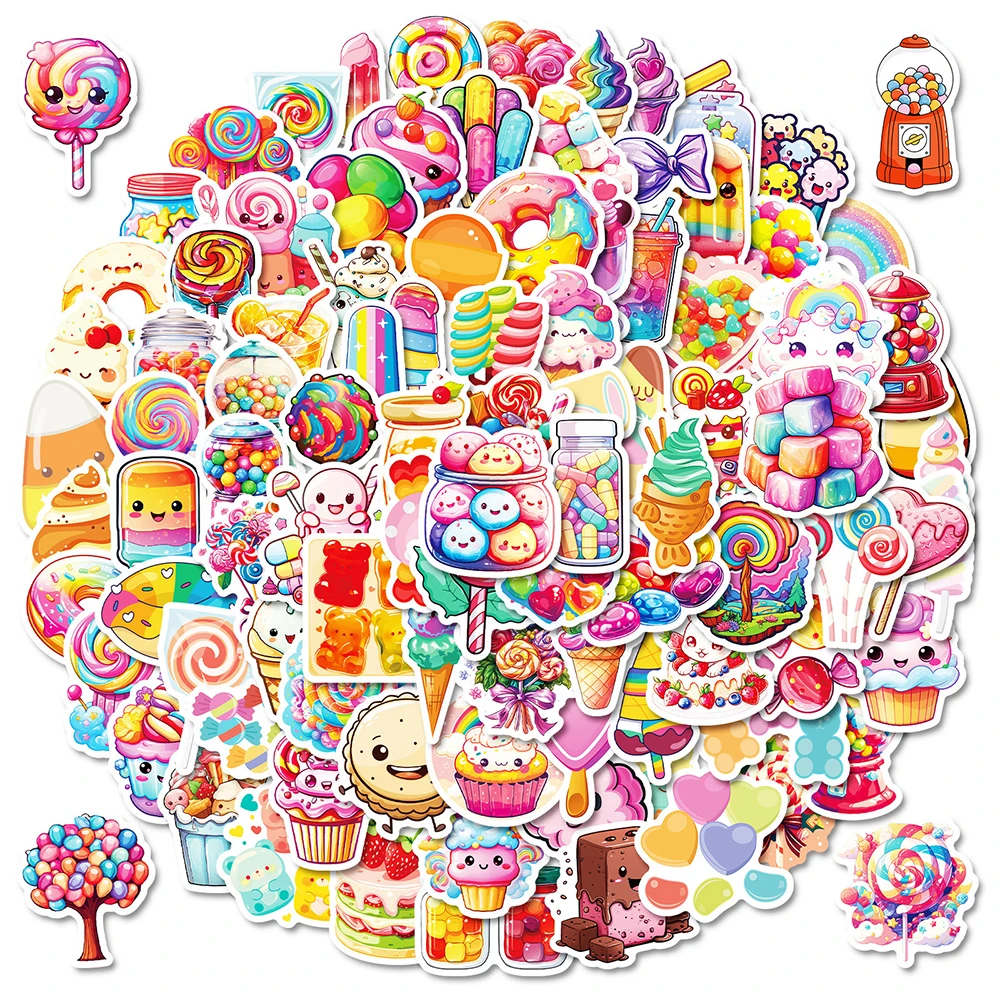 

10/30/50/100PCS Colorful Candy Cartoon Graffiti Stickers Lollipop Ice Cream DIY Laptop Phone Guitar Waterproof Stickers Kids Toy