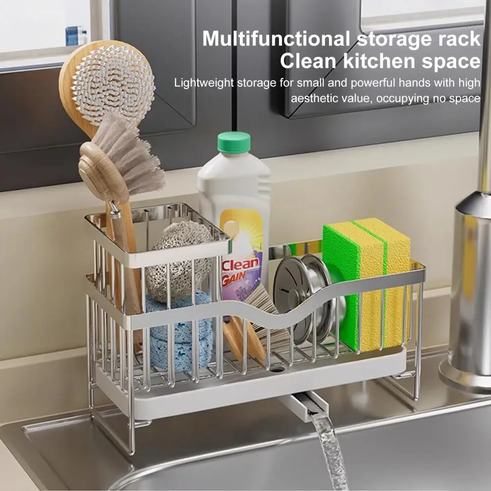 Sink Storage Rack Quick Drainage With Drainage Tunnel Stainless Steel Kitchen Drain Rack Sink Sponge Dish Rag Organization Shelf