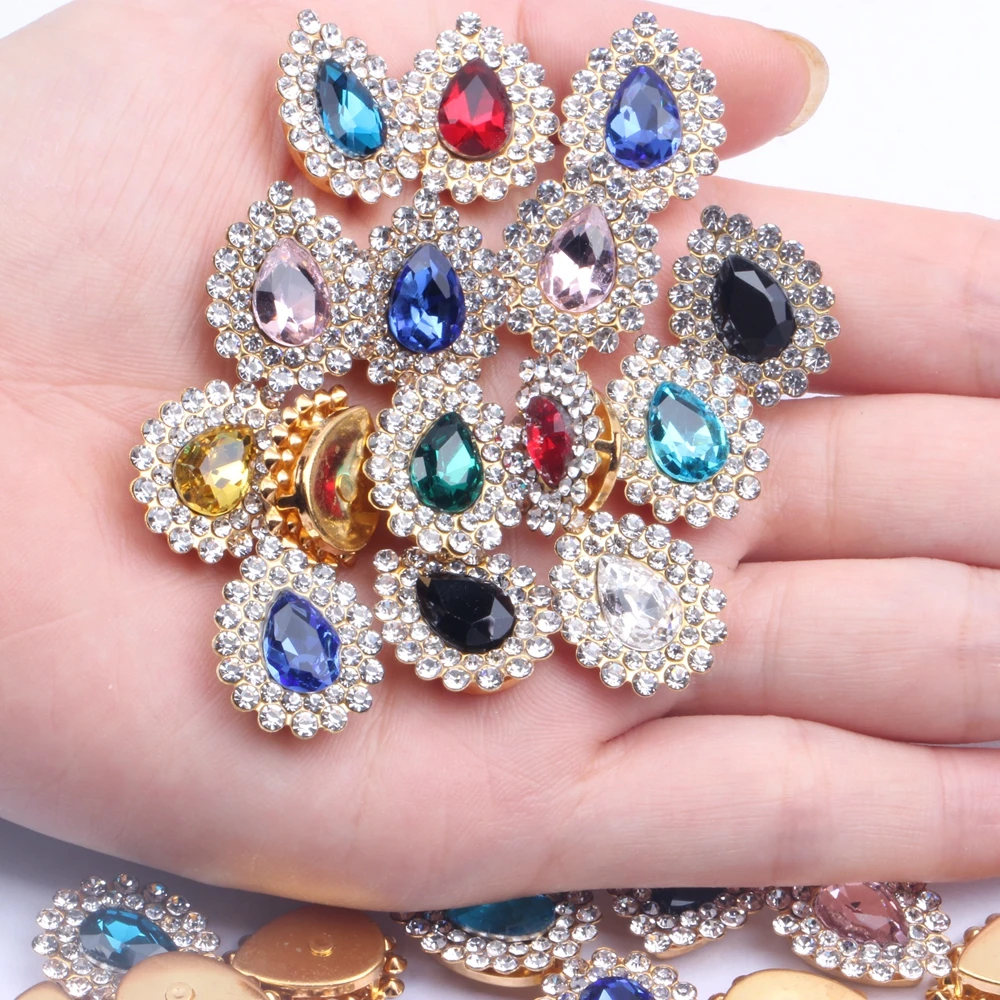 Flatback Claw Rhinestones Mix Color 30pcs Sewing Round Tear Shiny Crystals Stones Gold Base Sew On Rhinestones For Clothes