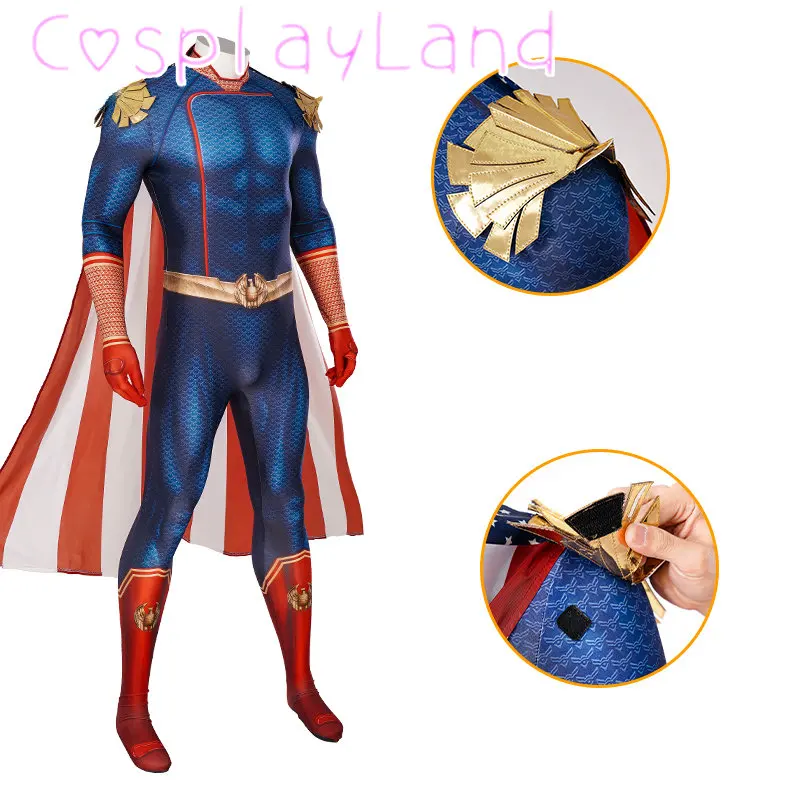 De Jongens Cosplay Homelander Jumpsuit Halloween Carnaval Tv Superheld Kostuum Printing Fancy Spandex Bodysuit Cape Mantel