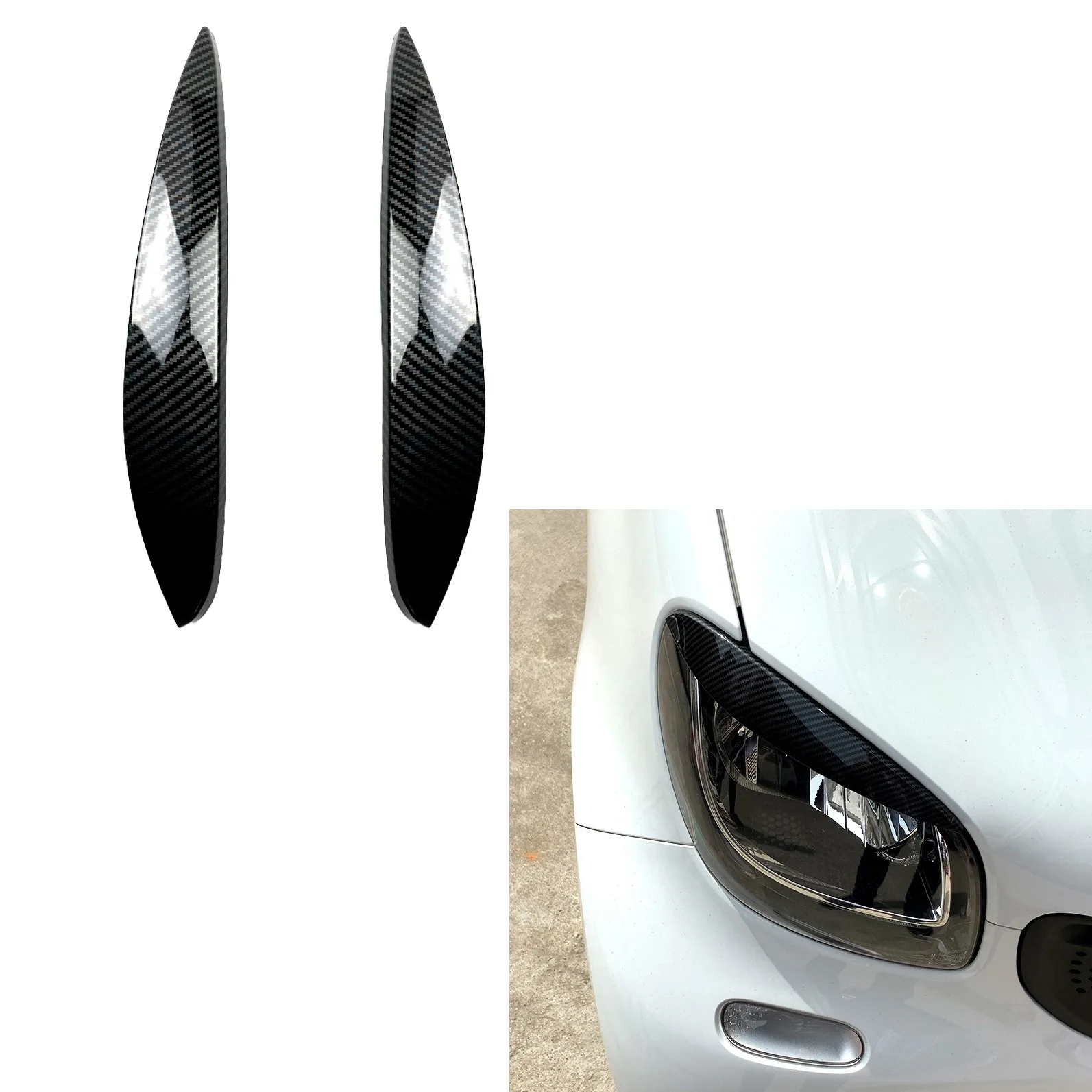 Carbon Fiber Headlights Eyebrows Eyelids Cover Eyelash Head Light Lamp Stickers for Mercedes Benz Smart