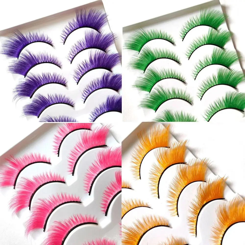 5Pairs Unique Dramatic Look Colored Lashes Masquerade Soft Fluffy Fox Cat Eye Eyelashes Cosplay Party Colorful False Eyelashes