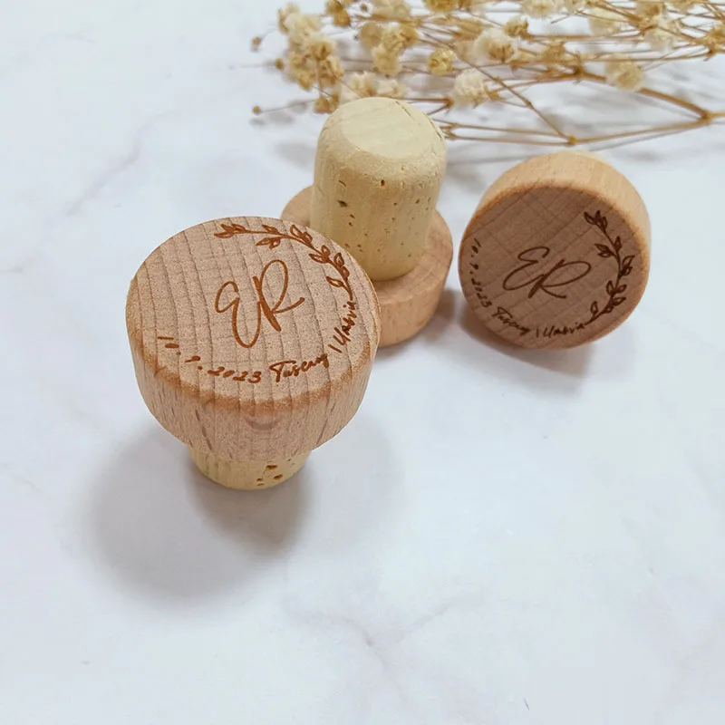 Plugue de garrafa de vinho personalizado, festa de casamento, presente de agradecimento em massa para convidados, cortiça personalizada, decoração de casamento, rolhas de madeira