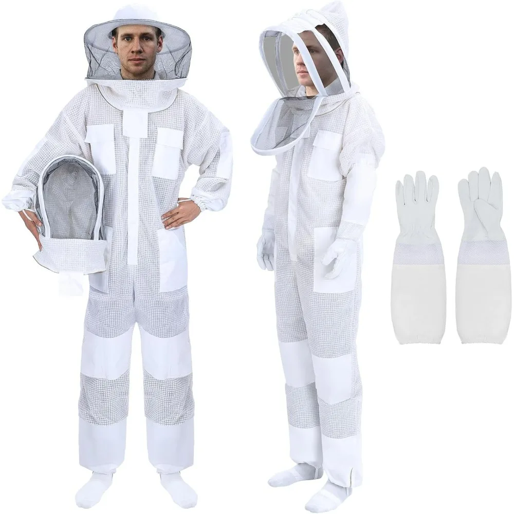 Ventilated Bee Suit, 3 Layer Bee Suit for Men Women, Sting Proof Protective Beekeeping Kit  2 Beekeeping Veils for Beekeepers