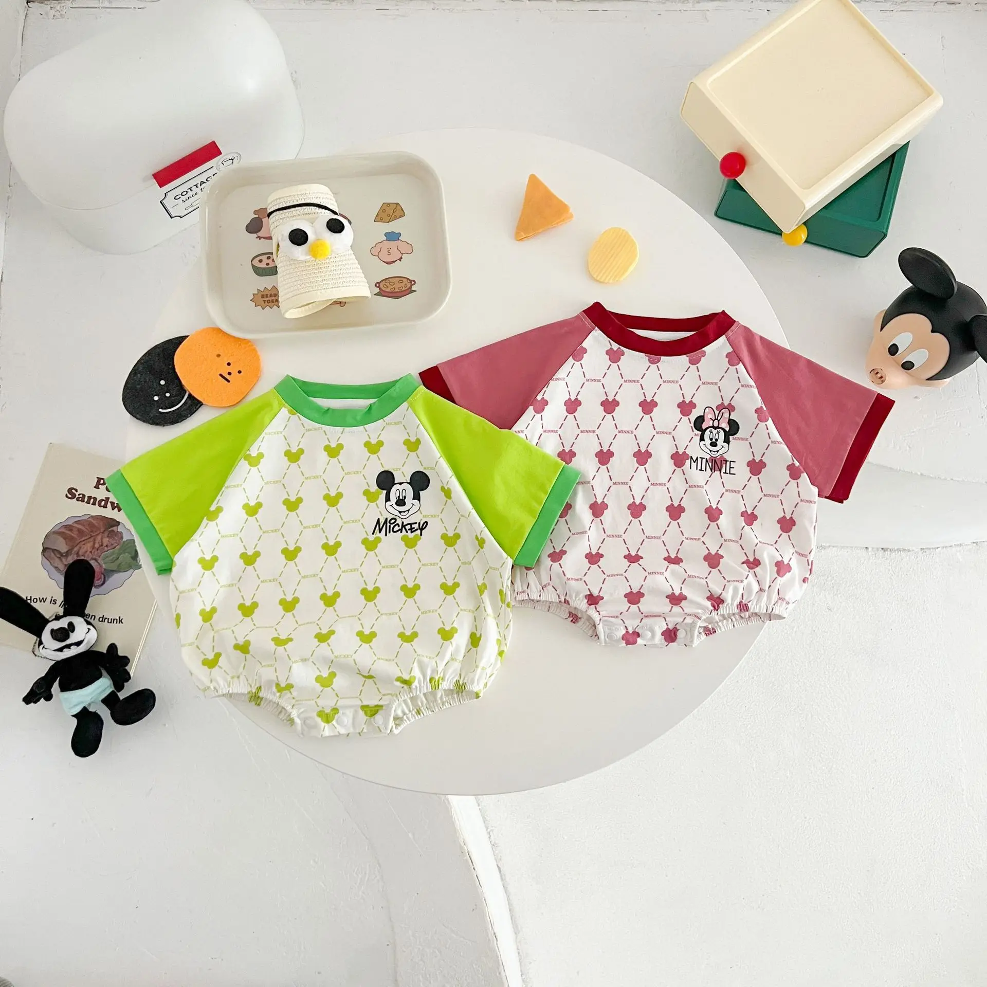 Disney 0-2 Years Old Cartoon Character Green Mickey Summer Cute Triangle Fanny Coat Comfortable Soft Clothes for Boys and Girls