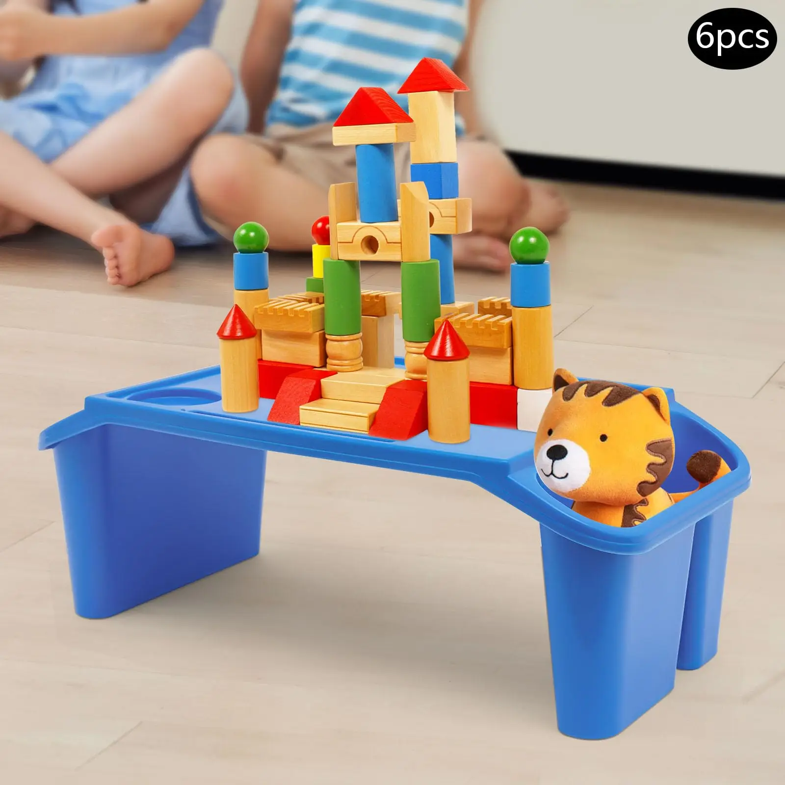 6 Bandeja de guapa para niños, bandeja de plástico para desayuno con bolsillos laterales y ranura, bandeja portátil para refrigerios para comer,