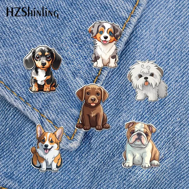 2023 New Grey Australian Shepherd Puppy Acrylic Lapel Pin Labrador Rottweiler Epoxy Butterfly Clasp Pin Handmade Resin Brooch