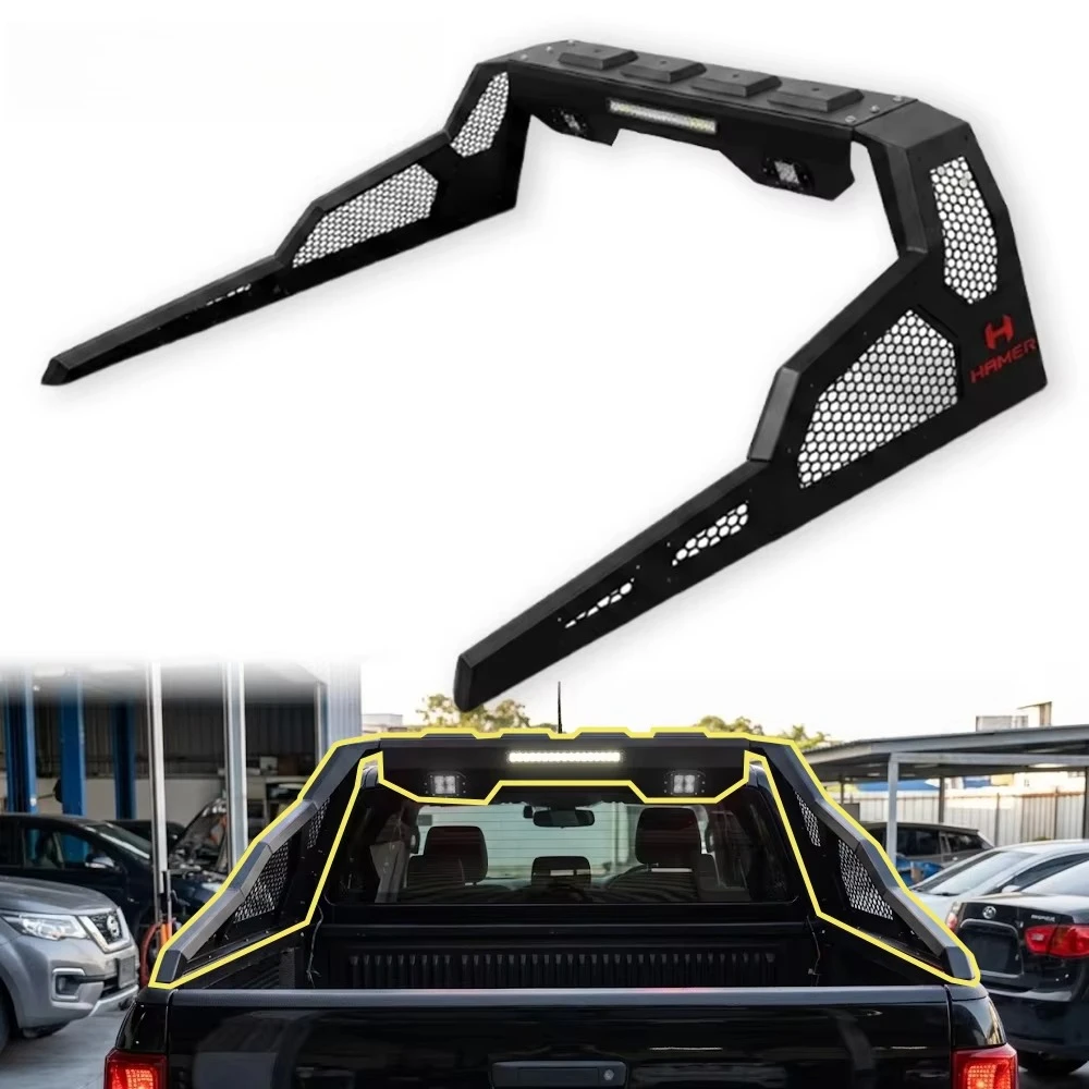 Heavy Duty Black Powder Coated Steel Roll Bar With LED Universal Truck Sport Bar For Hilux Ranger Navara Frontier Triton L200