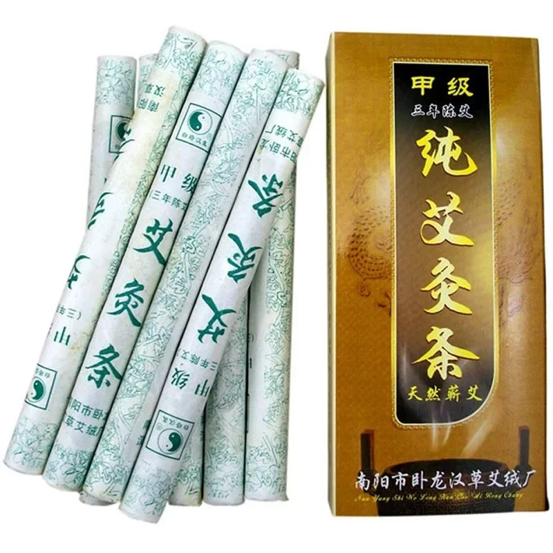 Chinese Herbal Mugwort Moxibustion Wormwood 5-Years Purity 5:1 Ratio 10 per Box Moxa Sticks Pure Handmade Rolls For Body Massage