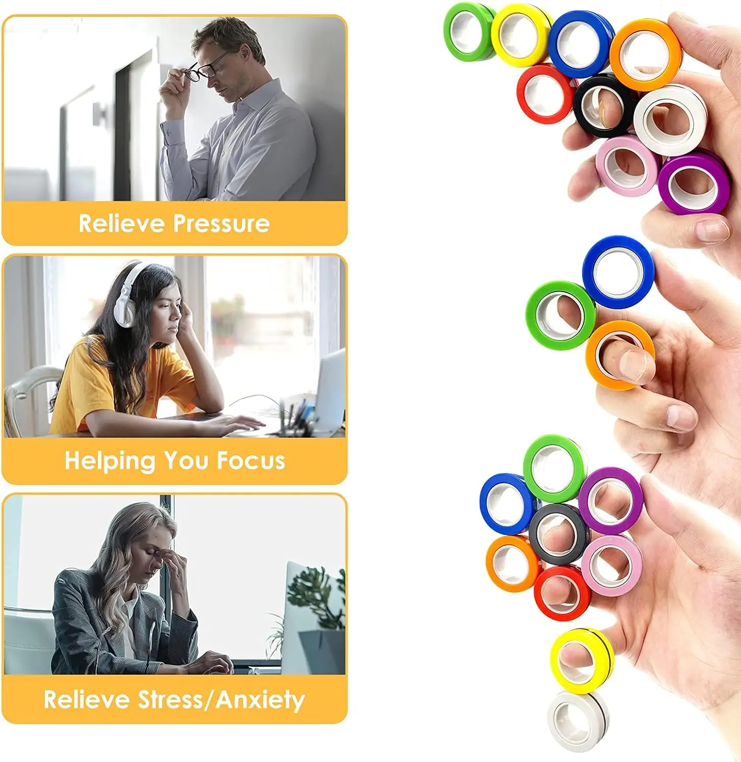 مجموعة ألعاب فيدجيت سبينر ذات الحلقة المغناطيسية، ألعاب حلقات مغناطيسية للأصابع الملونة للتدريب تخفف من القلق بالتوحد