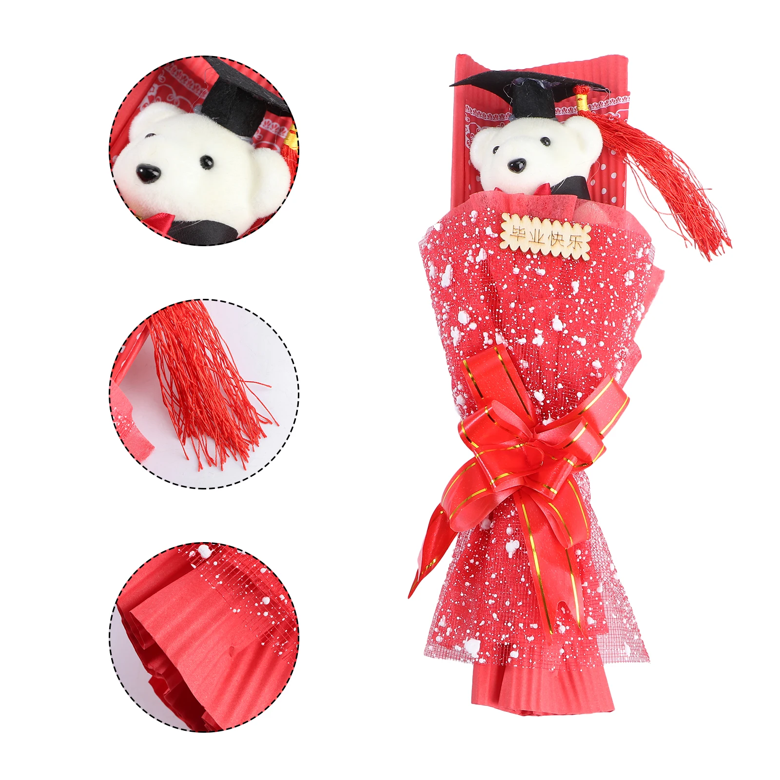 

Bear Bouquet Graduation Flower Prom Present Season Animal Toys Red Bride