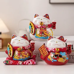 6 Inch Ceramic Lucky Cat Money Box Ornament Maneki Neko Decoration Figure Feng Shui Fortune Cat Business Gift