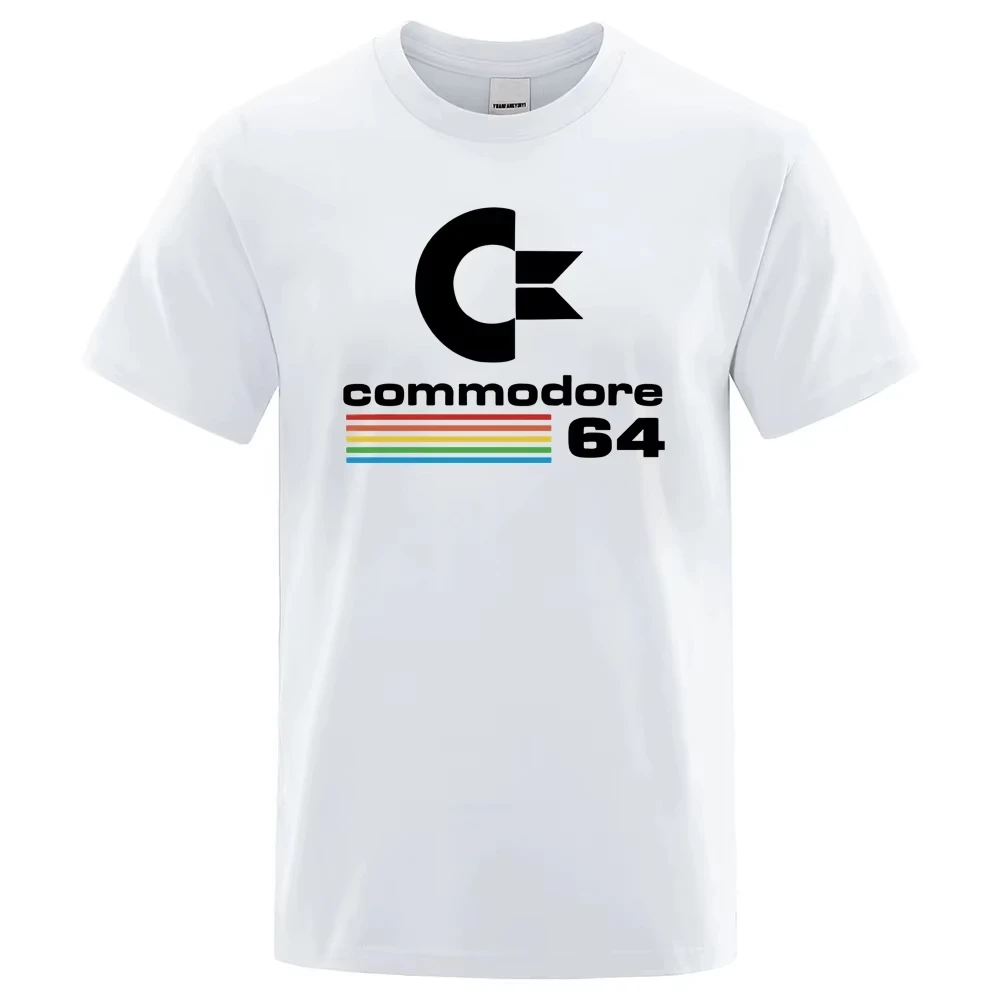 Loose Men T-shirts Summer Commodore 64 Print T Shirt C64 SID Amiga Retro Cool Design Street Short Sleeve Top Tee Cotton