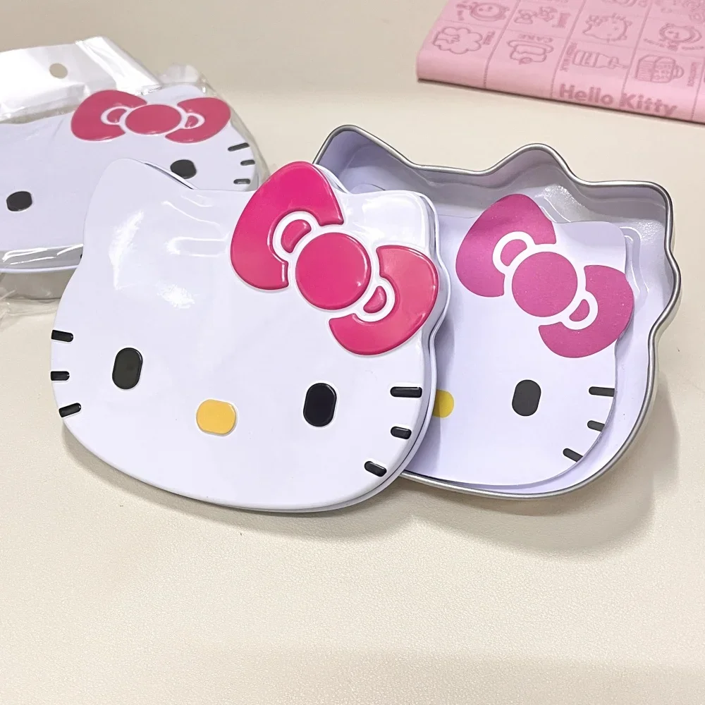 

Kawaii Sanrio Hello Kitty жестяная коробка-органайзер с рисунком Kt Cat, металлическая наклейка для конфет, железная коробка для хранения с блокнотом, подарки