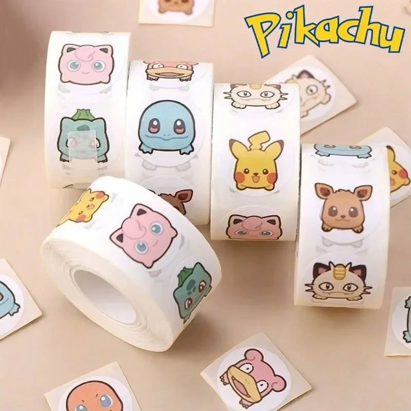 500 Uds pegatina de Pikachu etiqueta de sello calcomanías decorativas de Anime álbum de recortes diario de estudiante Kawaii DIY rollo de pegatinas de dibujos animados recompensa para niños