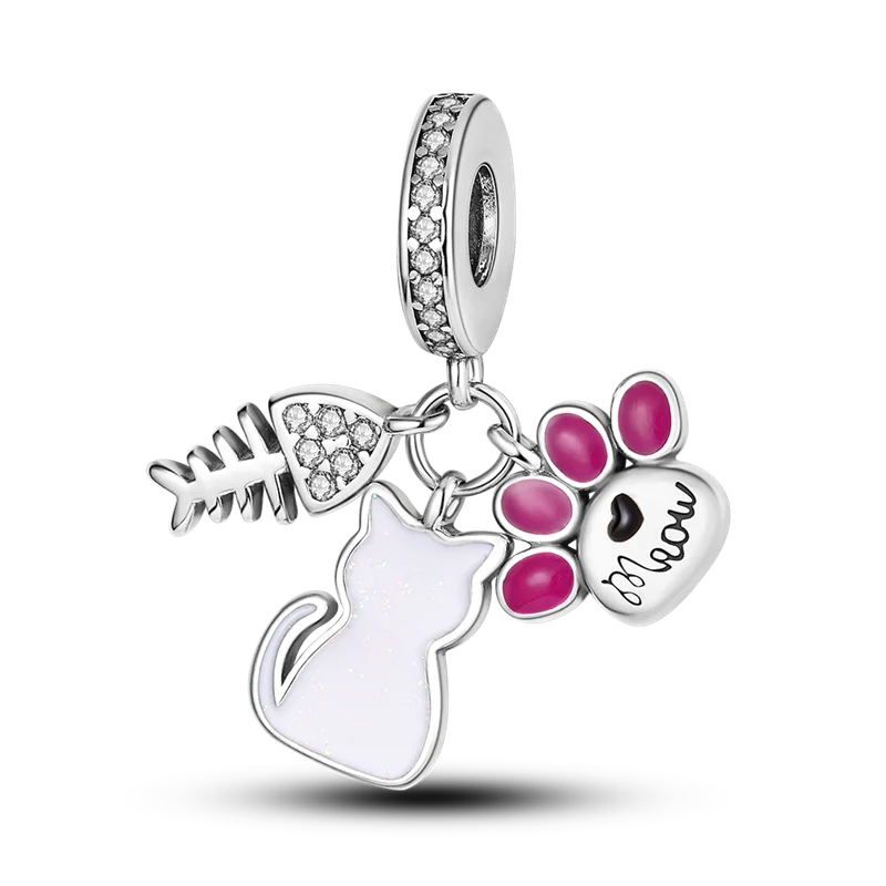 ใหม่925เงินสเตอร์ลิงแมว & สุนัขสัตว์ Paw พิมพ์ Fine Charms DIY Pandora สร้อยข้อมือสำหรับเครื่องประดับสตรีอุปกรณ์เสริม