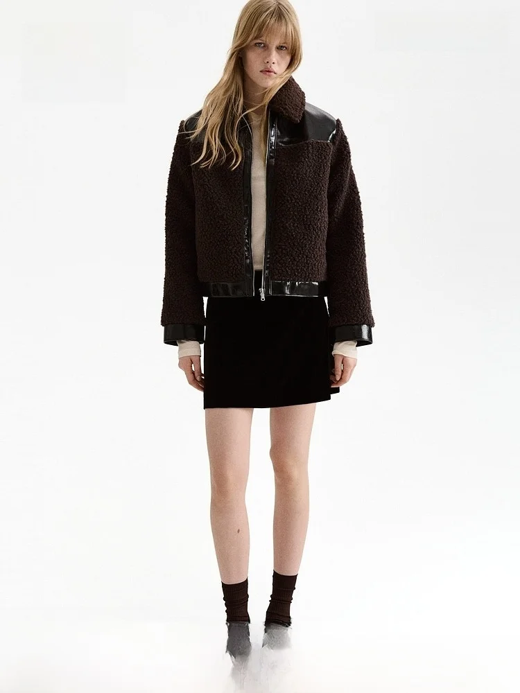 

Женская утепленная куртка H&M с воротником из флиса, весенняя коллекция, комбинированная, приталенная, на молнии, с деталями декора