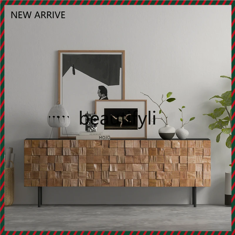 

D2520 Solid wood minimalist log color wabi sabi wind storage video cabinet