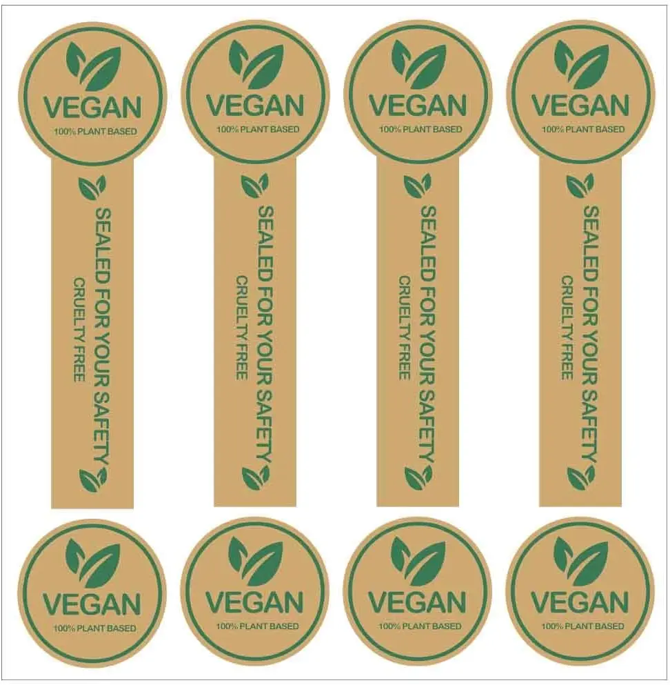 100 Pcs Kraft Vegan Tamper Food Allergy Stickers 1 X 3.5 Inch Vegetarian Food Rotation Labels for Grocery Store