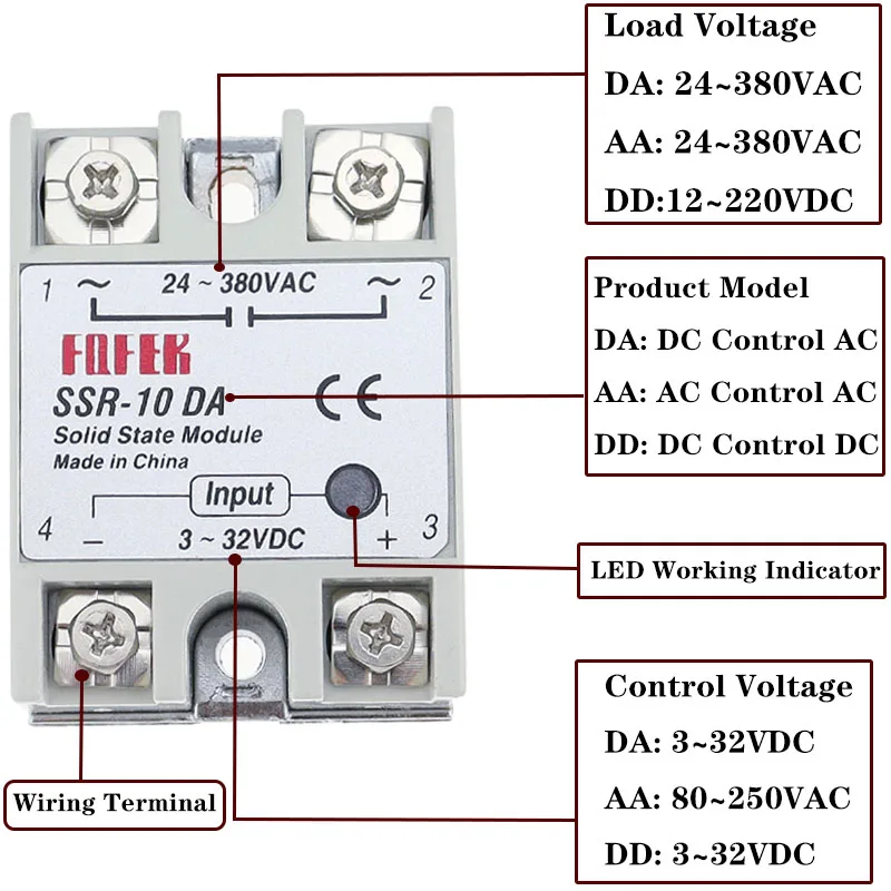 1pcs Solid State Relay Single Phase Non-contact SSR DC To DC AC To AC DC To AC 24-380VAC 10A 25A 40A 50A 60A 80A 100A