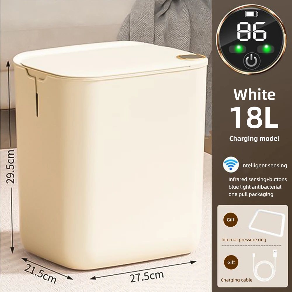 18L Smart Sensor Trash Can Smart Sensing Trash Can with Display Type-C Recharging Automatic Wastebin Kitchen Toilet Wastebasket