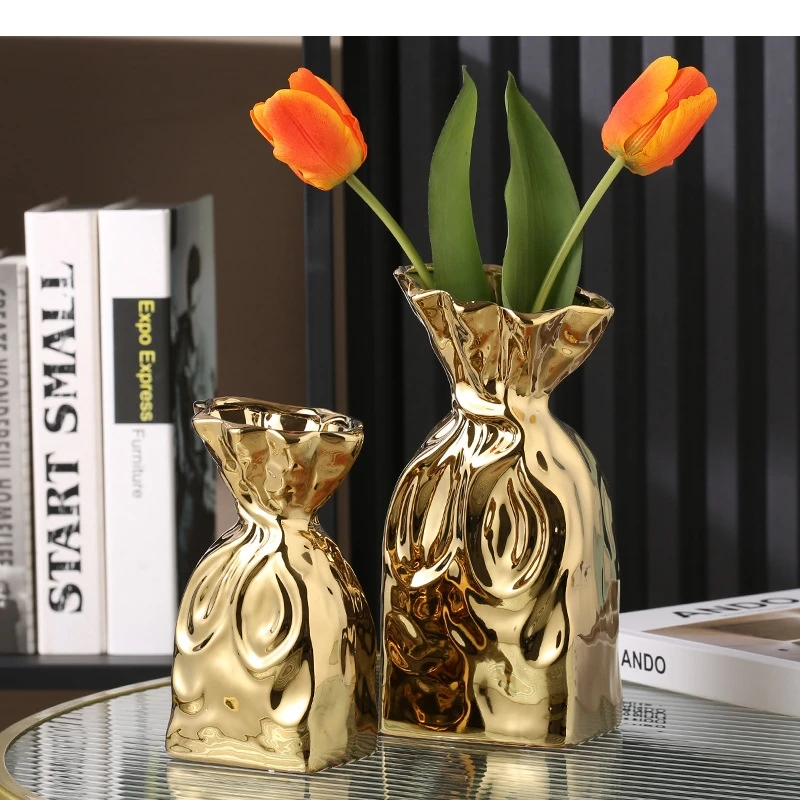 Ceramic Vase Fold Closing Silver Flower Irregularly Folded Terrarium Hydroponic Art Vases Pots Handicraft