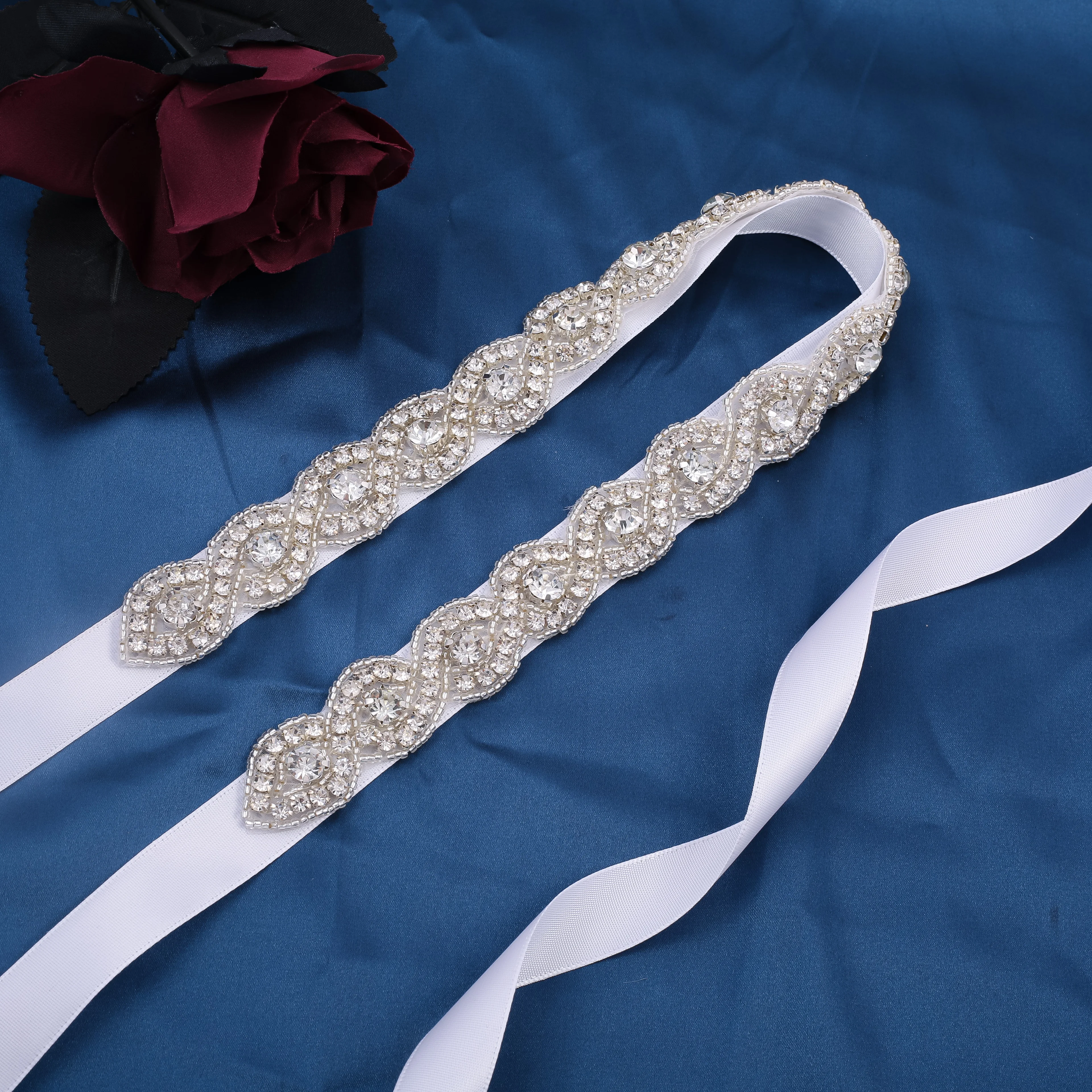 NZUK-Cinturón de novia de plata hecho a mano, cinturón de boda de diamantes de imitación, cinturón de vestido de dama de honor para vestidos de fiesta de noche