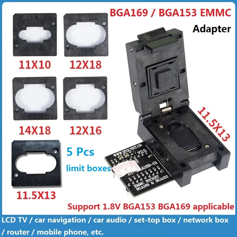 EMMC Adapter BGA153 BGA169 burning seat RT-BGA169-01 V2.5 Socket 5Pcs Matrix For RT809H Universal Programmer TV Mobile Car