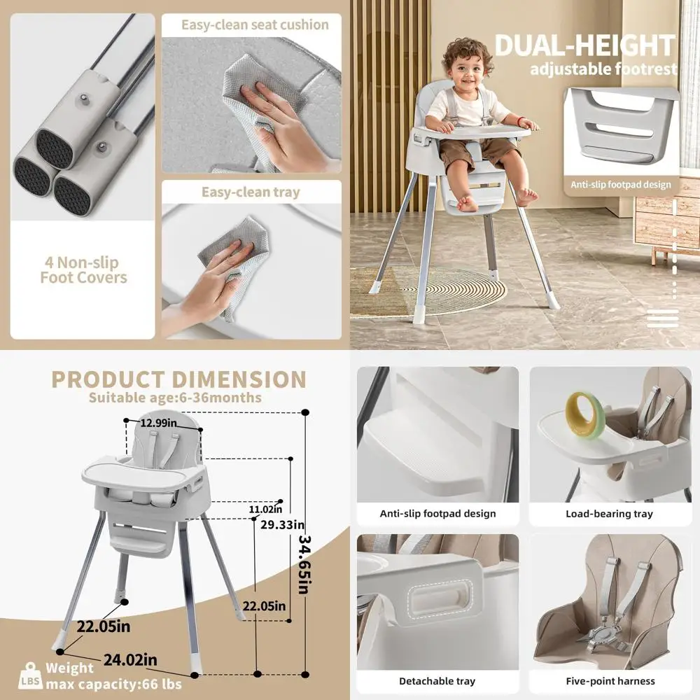 

Кресло-стульчик для кормления с 5-точечными ремнями безопасности для младенцев и малышей: удобное сиденье и столик для еды