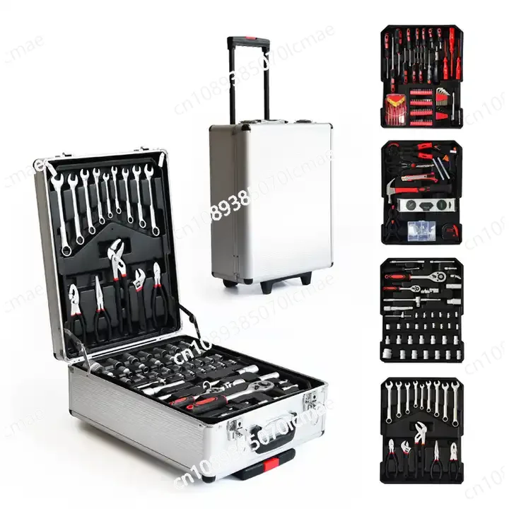 Pull-along Suitcase and Aluminum Box Set, Four Layers of Hardware Combination Tools, Chrome Vanadium Carbon, 186PCs