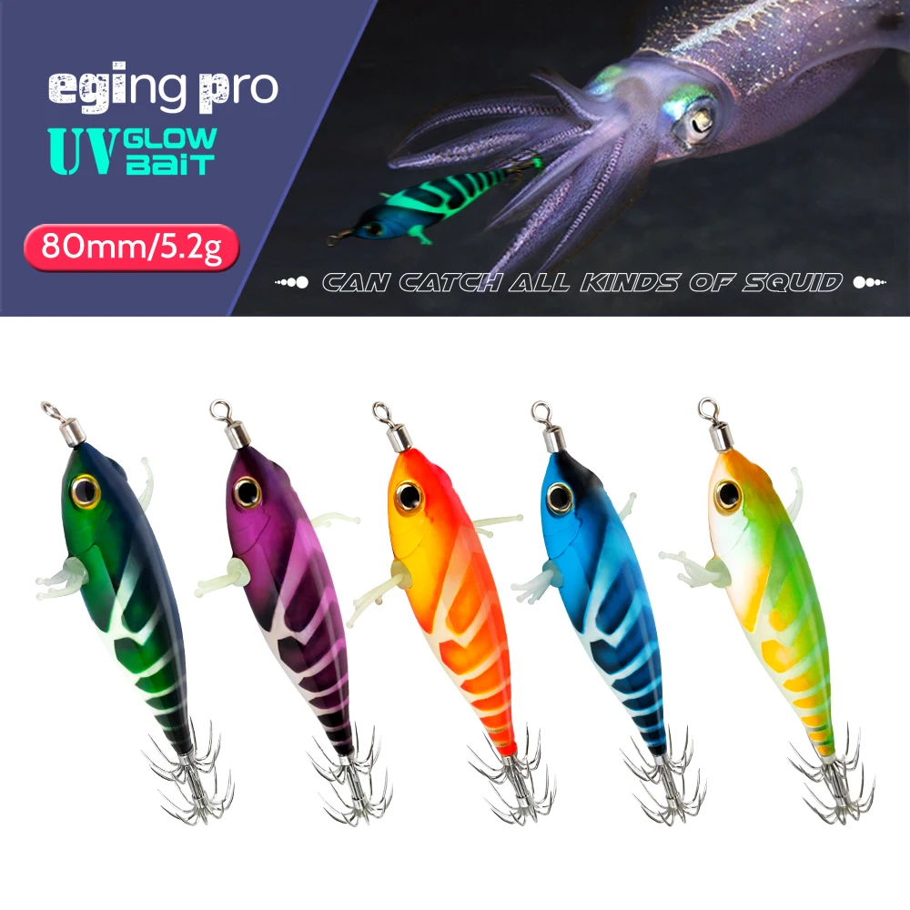 Squid Jig Lures Saltwater ABS Luminous Wood Shrimp 5.2g  8cm Artificial Egi Quality Squid Jigs