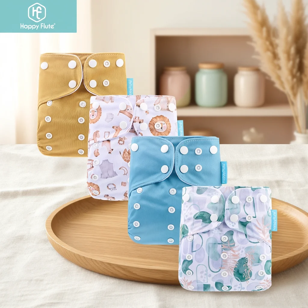 Happyflute novo design venda quente 4 pçs os bolso fralda lavável & reutilizável absorvente ecológico capa de fralda ajustável fralda do bebê