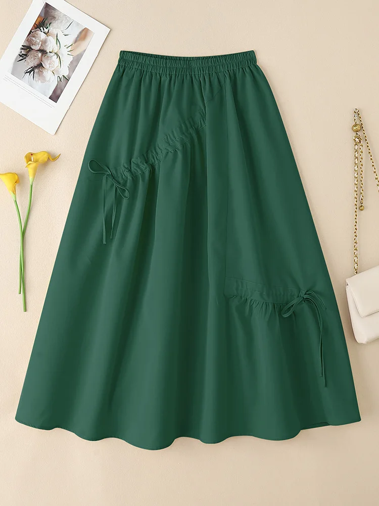 

Women Casual Elastic Waist Baggy Skirts ZANZEA Summer Overskirts Elegant Bow Tie Work Faldas Saia Fashion Holiday Midi Sundress